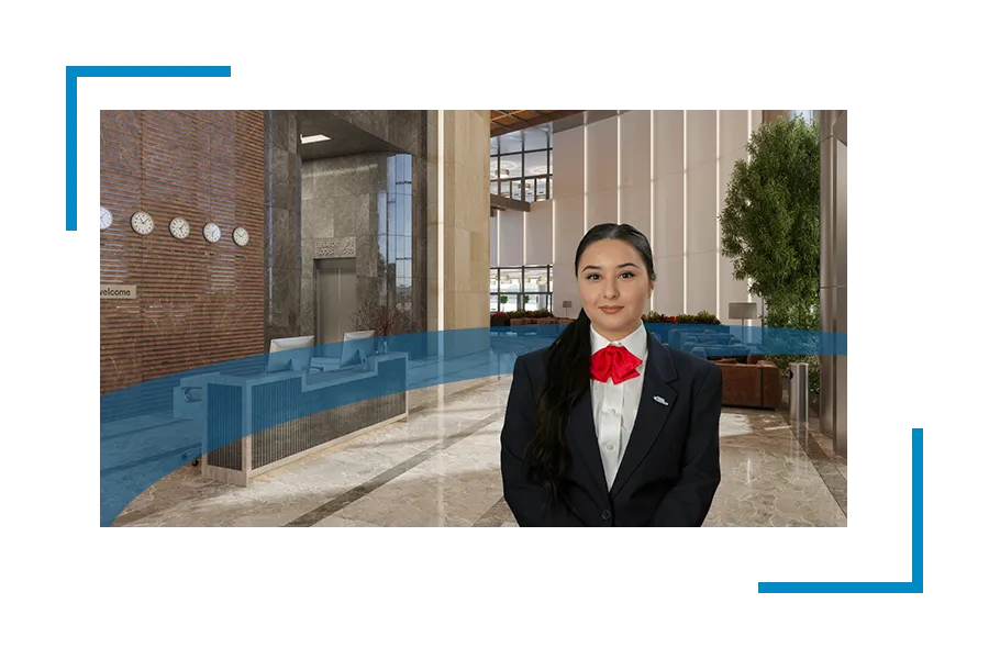 Commercial real estate security and commercial property security services: Women standing in a building lobby