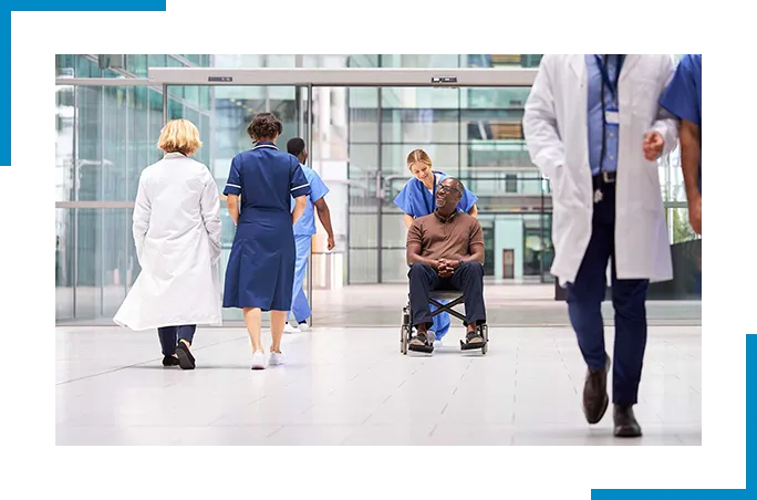 Hospital image with doctors and patients