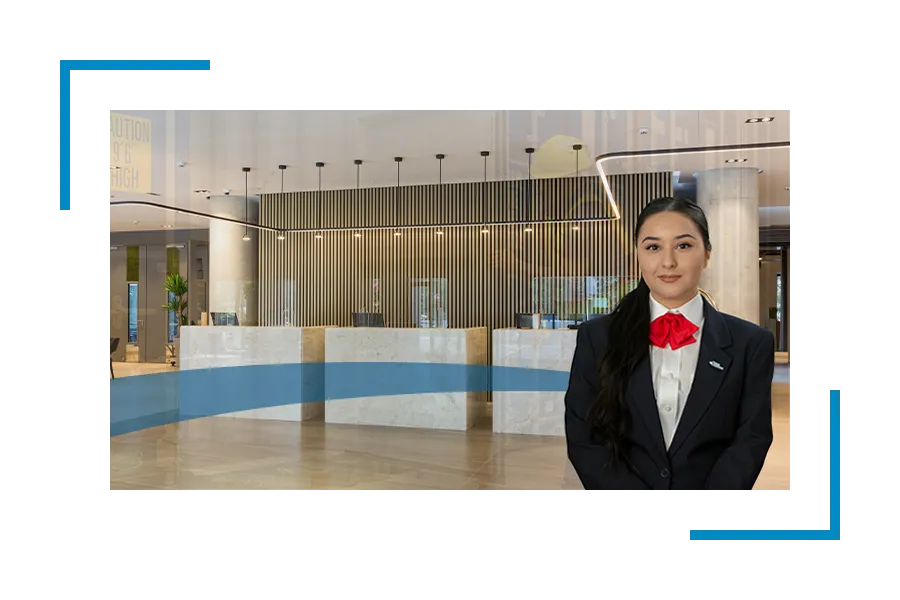 Security in hotel: Allied Universal hotel security guard in uniform