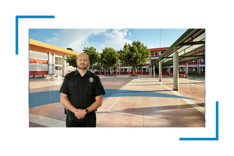 Allied Universal security guard in uniform providing security for schools, supporting School security programs as one of the leading school security companies