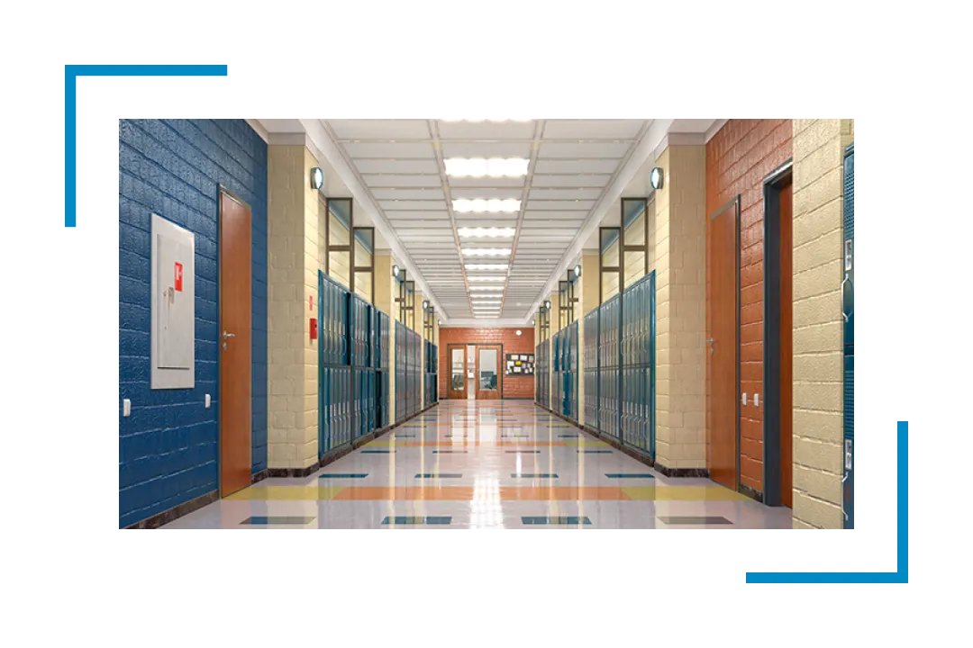 school hallway with lockers